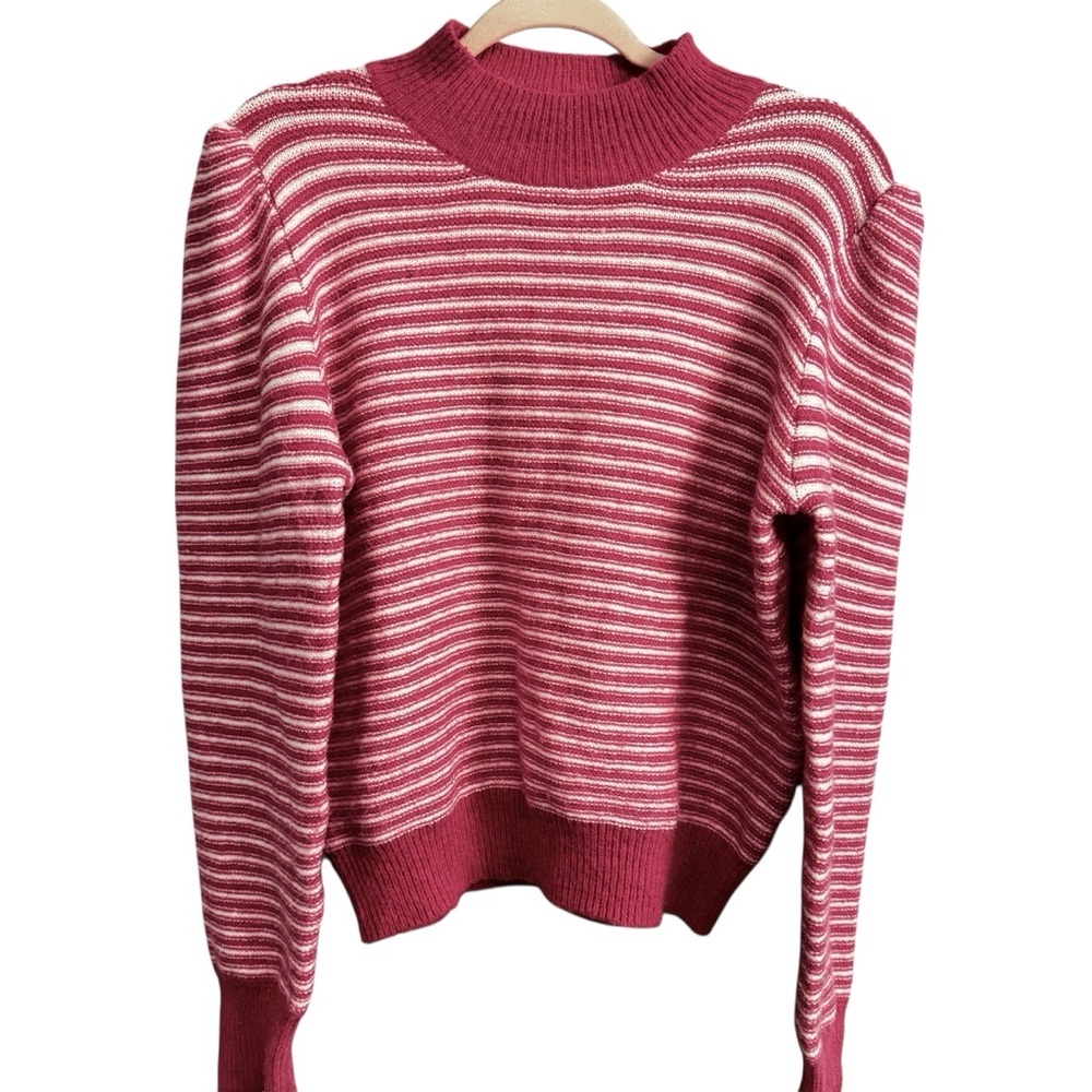 Strut and Bolt New hot pink striped fuzzy sweater size large mock neck girly